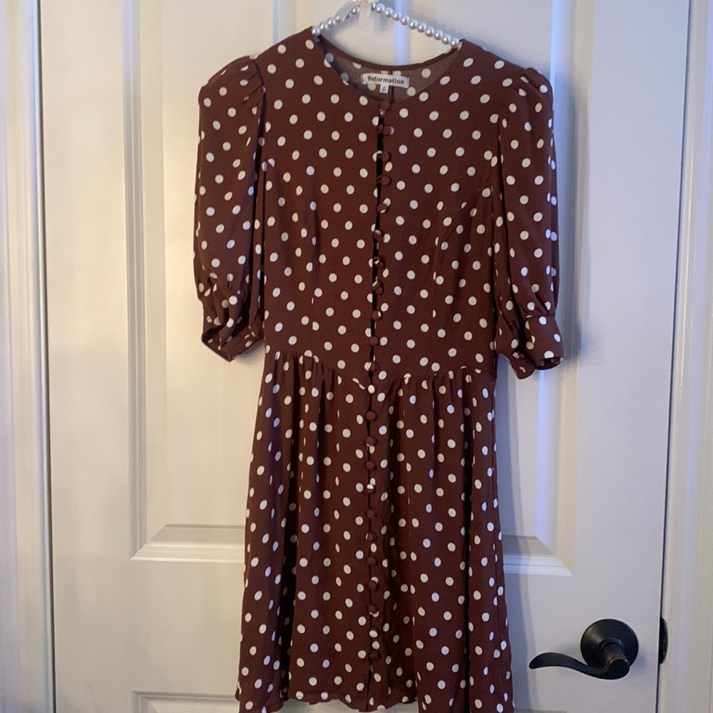Reformation Brown Polka Dot Mini Dress - Picture 1 of 1